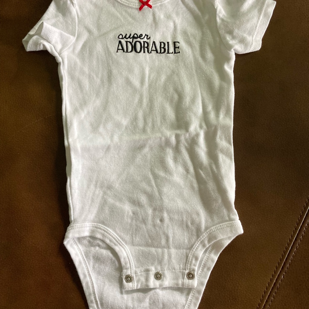 Carter’s "Super Adorable" White Bodysuit Black Embroidery Red Bow - 12 Months